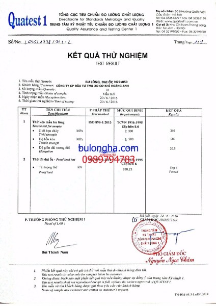 Kết quả thí nghiệm bulong  5.6